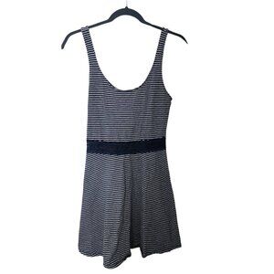 Abercrombie & Fitch Dress Womens Med Striped Fit & Flare Navy/White Lace Waist